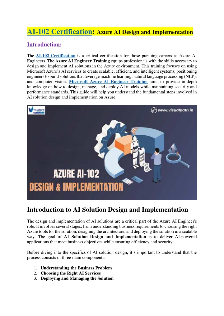 ai 102 certification azure ai design n.w