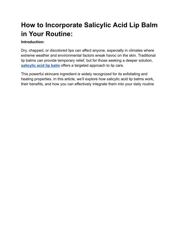 how to incorporate salicylic acid lip balm n.w