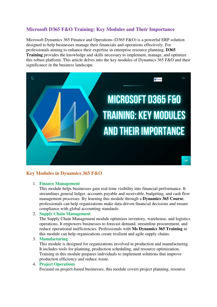 microsoft d365 f o training key modules and their n.w