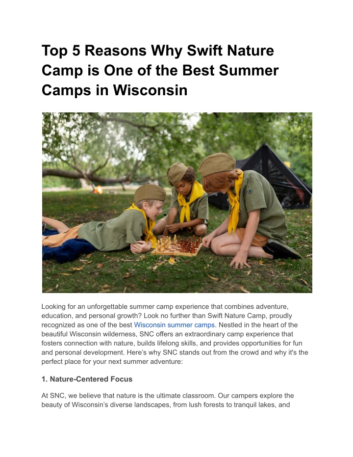 top 5 reasons why swift nature camp n.w