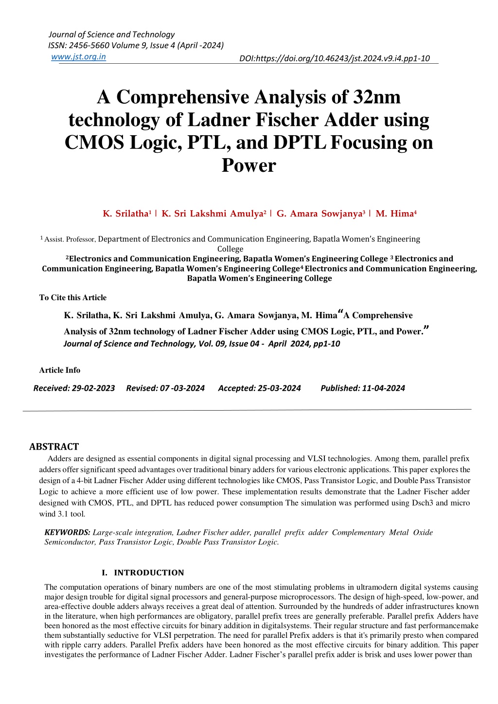 journal of science and technology issn 2456 5660 l.w