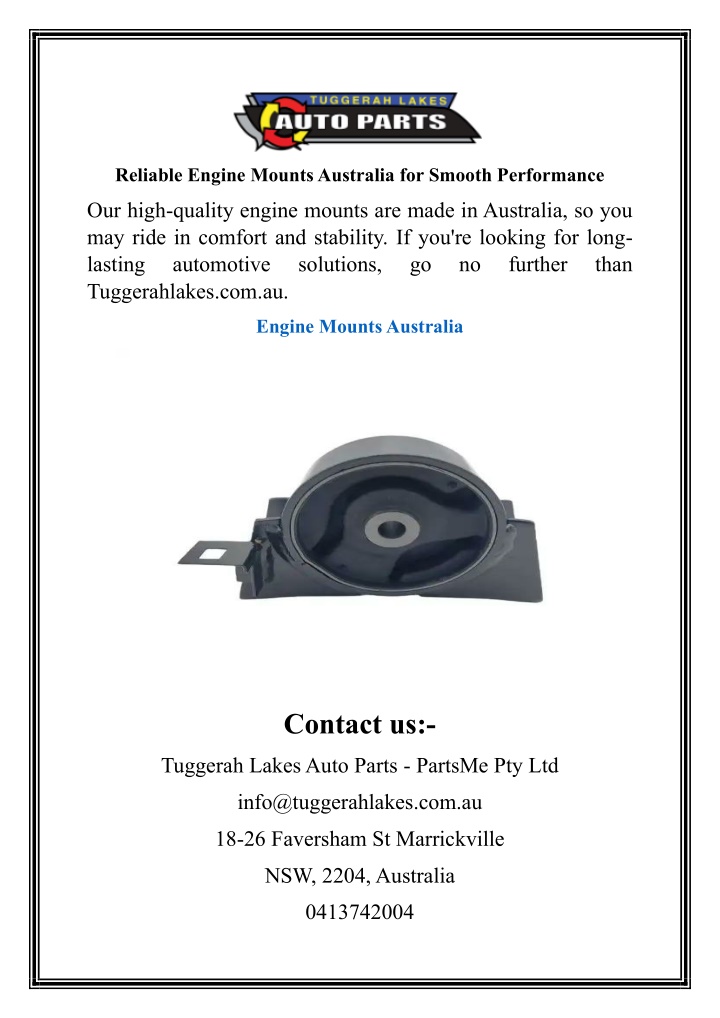 reliable engine mounts australia for smooth n.w