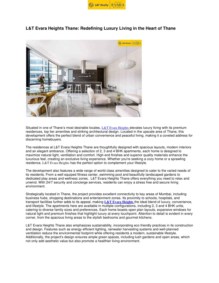l t evara heights thane redefining luxury living n.w