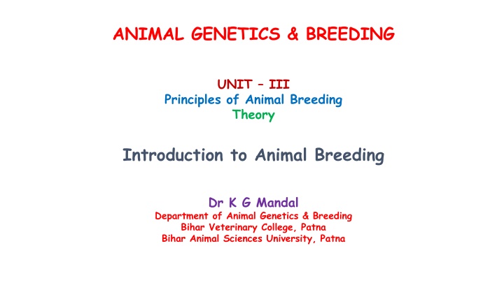 Principles of Animal Breeding: An Introduction to Genetics and Breeding Methods