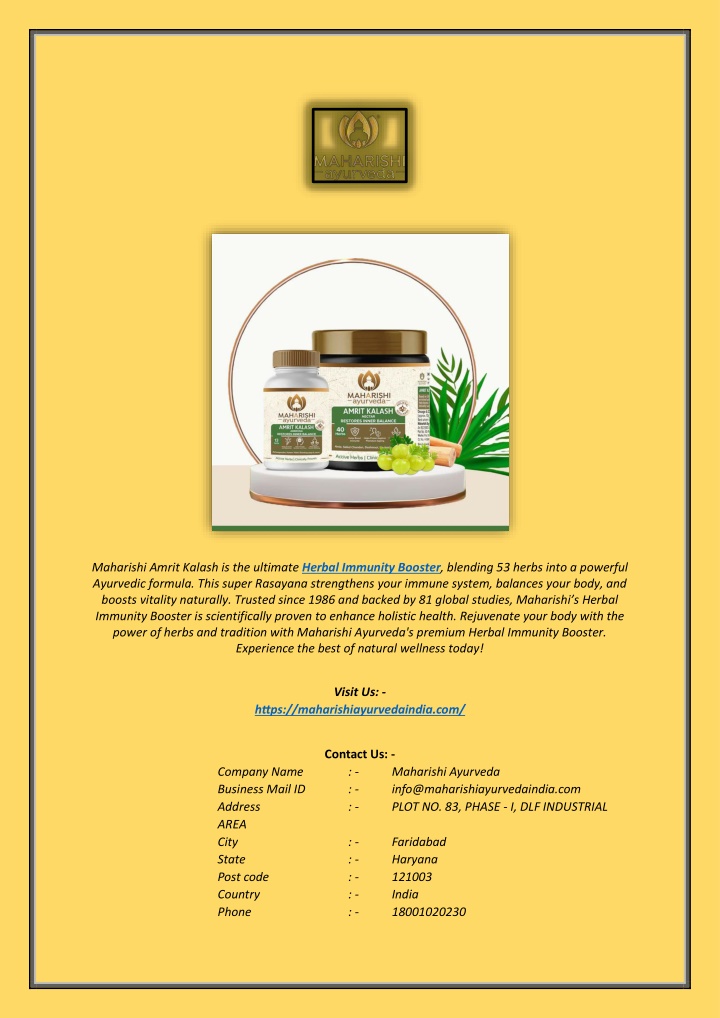 maharishi amrit kalash is the ultimate herbal n.w