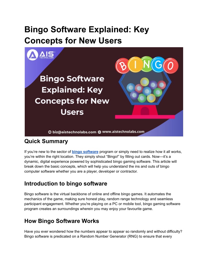 bingo software explained key concepts n.w