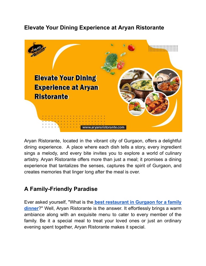 elevate your dining experience at aryan ristorante n.w