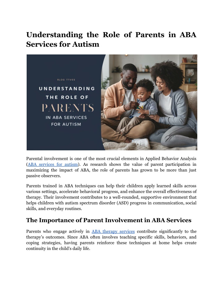 understanding the role of parents in aba services n.w
