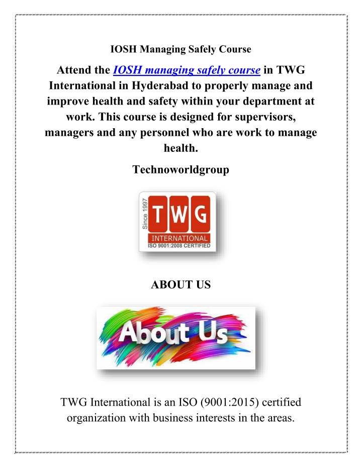 iosh managing safely course n.w