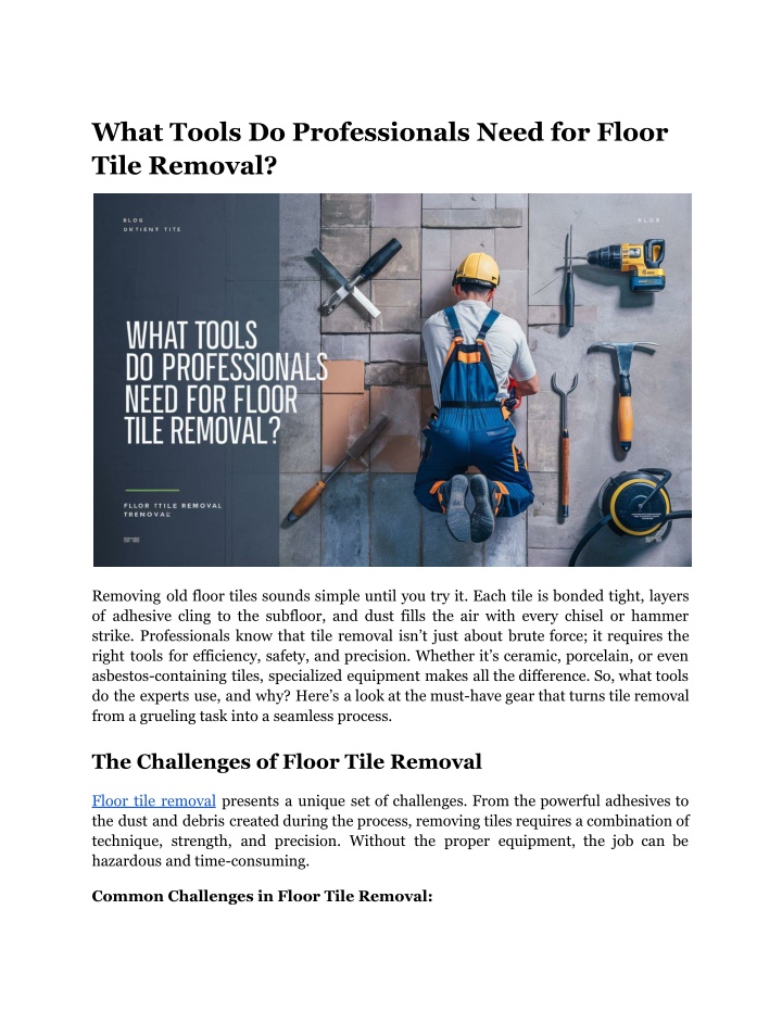 what tools do professionals need for floor tile n.w