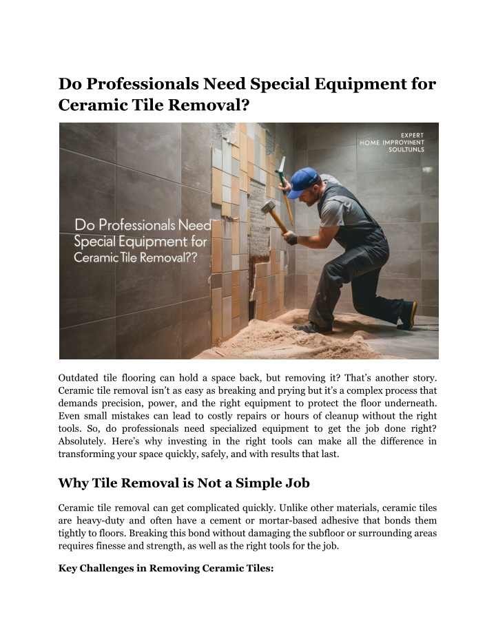 do professionals need special equipment n.w