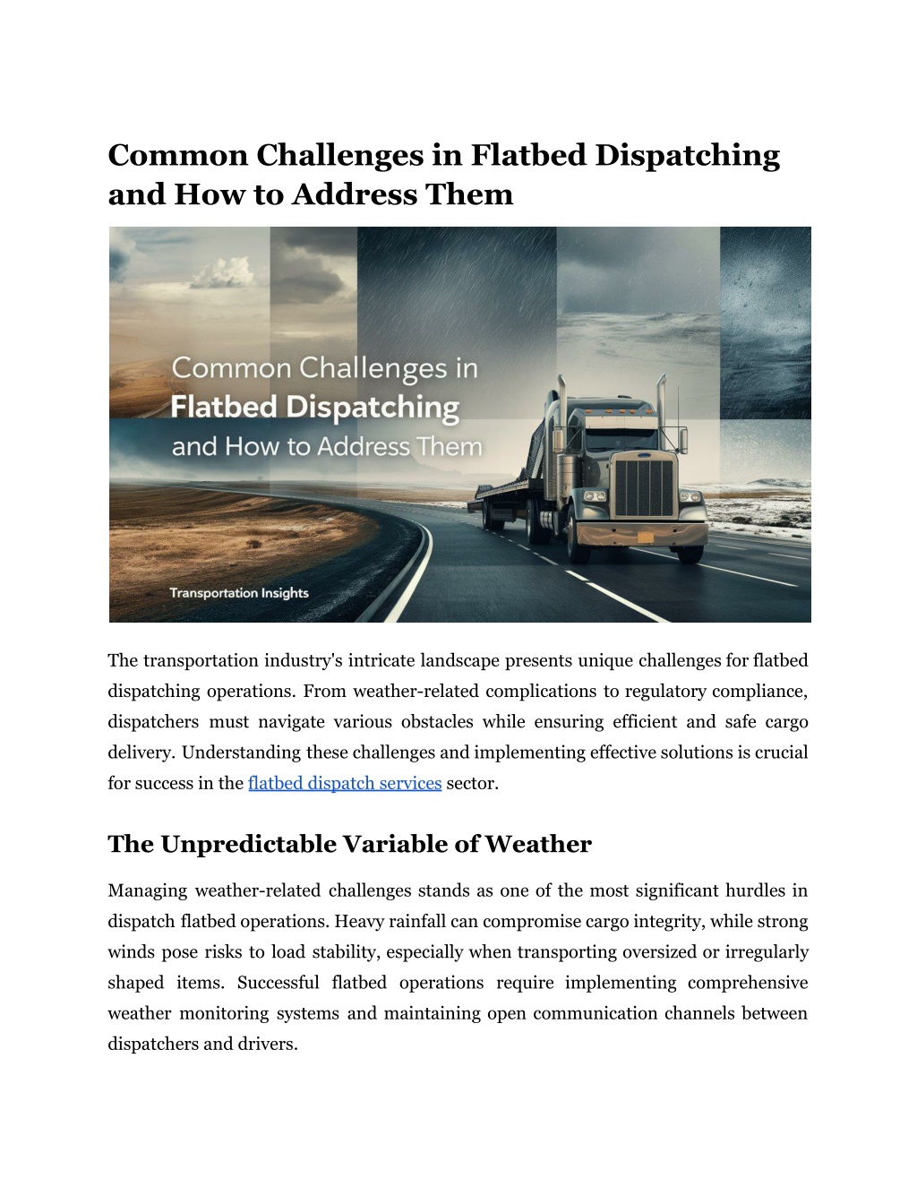 common challenges in flatbed dispatching l.w