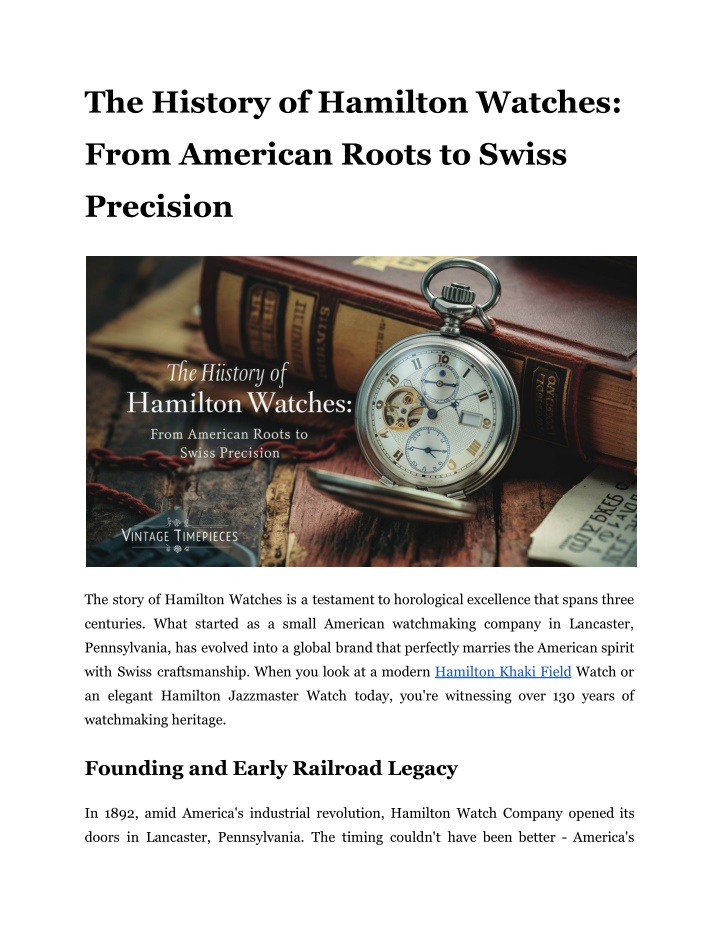 the history of hamilton watches n.w