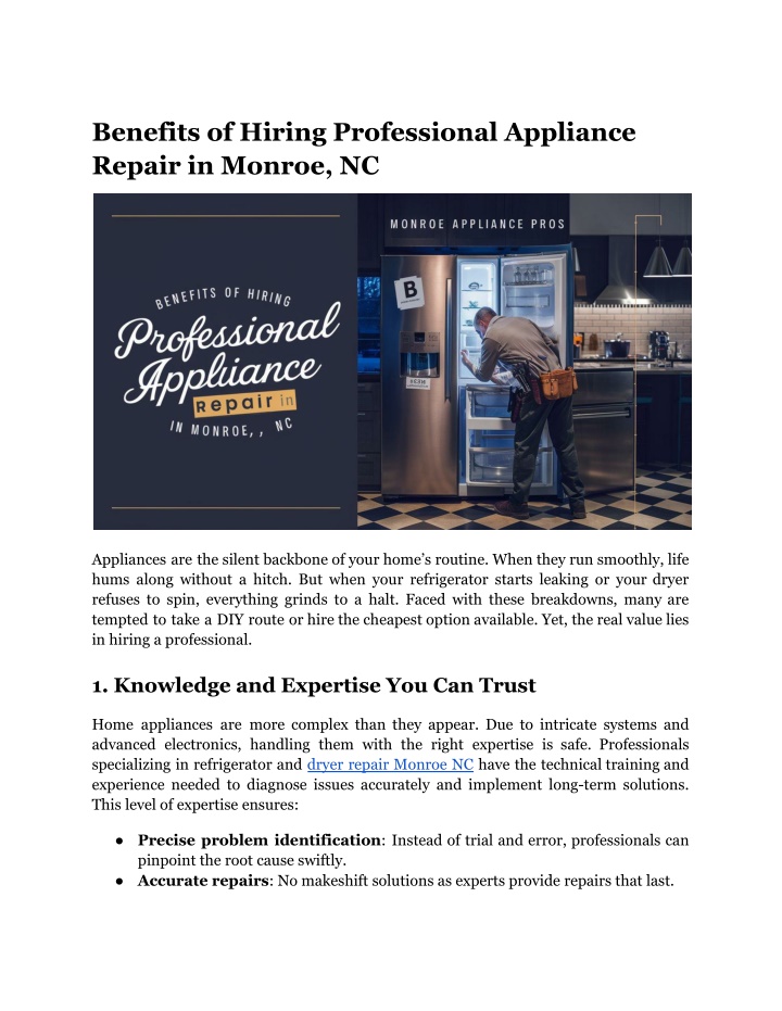 benefits of hiring professional appliance repair n.w