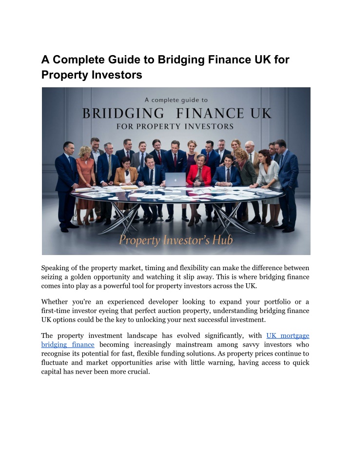 a complete guide to bridging finance n.w