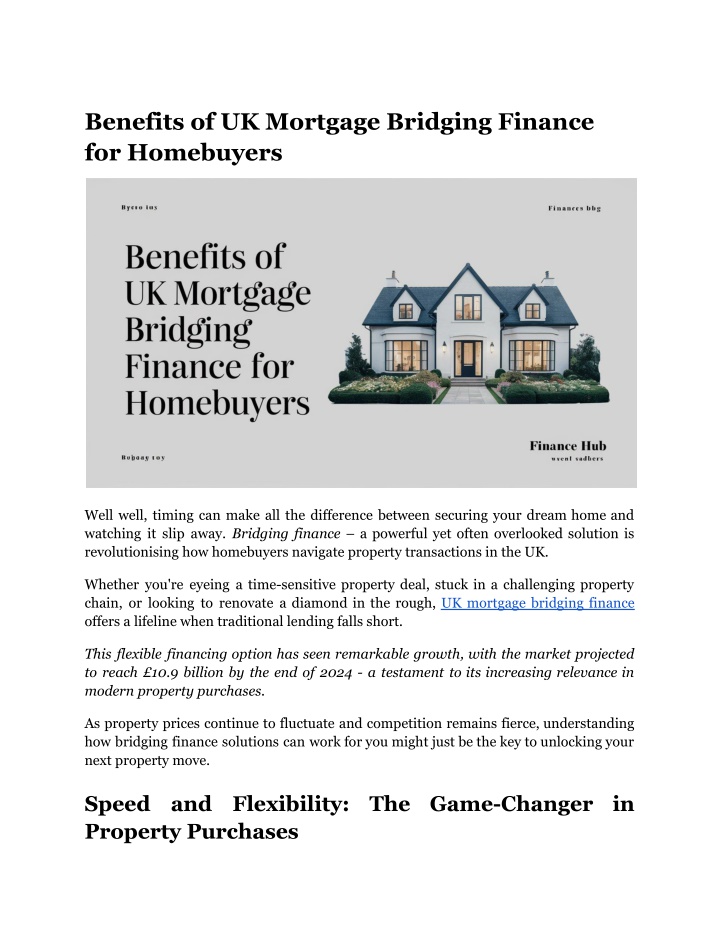 benefits of uk mortgage bridging finance n.w