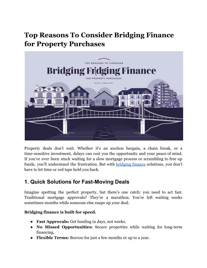 top reasons to consider bridging finance n.w