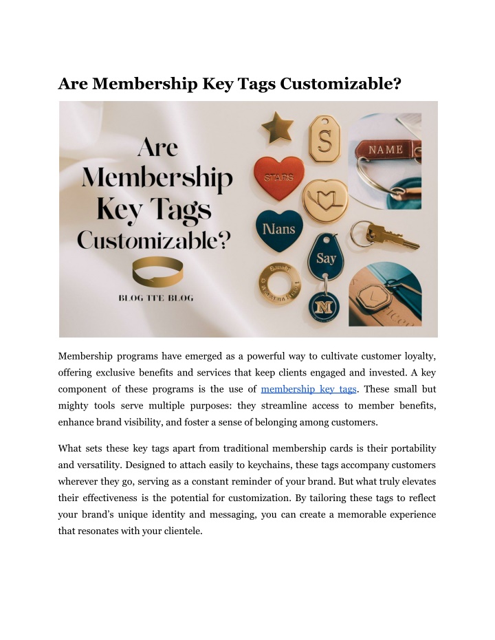 are membership key tags customizable n.w