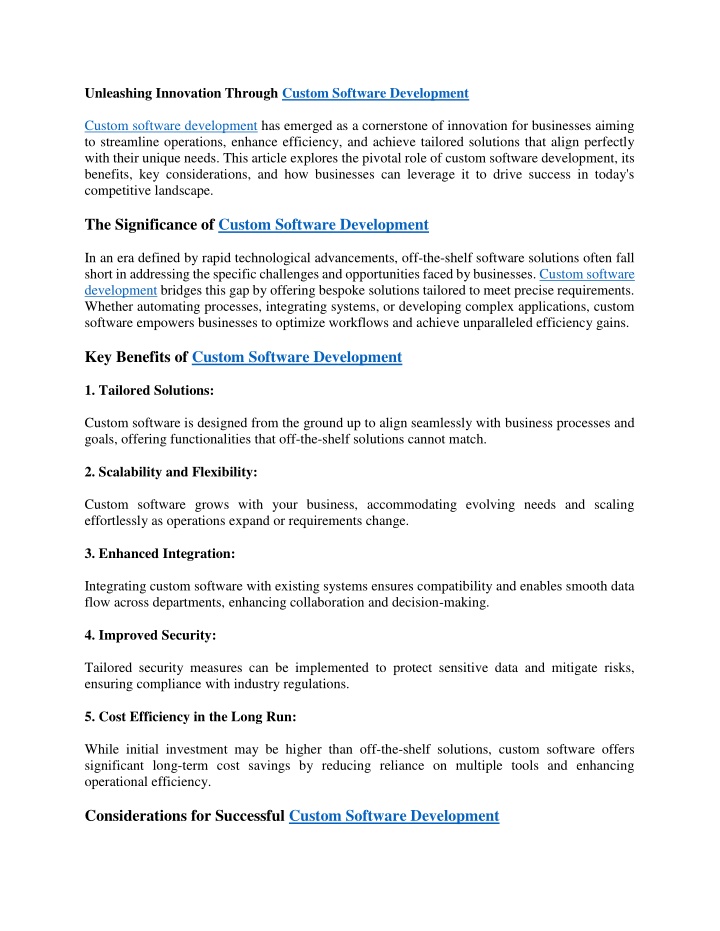 unleashing innovation through custom software n.w