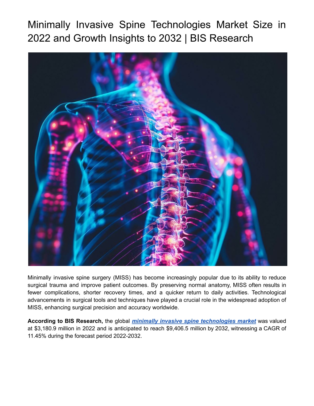 minimally invasive spine technologies market size l.w