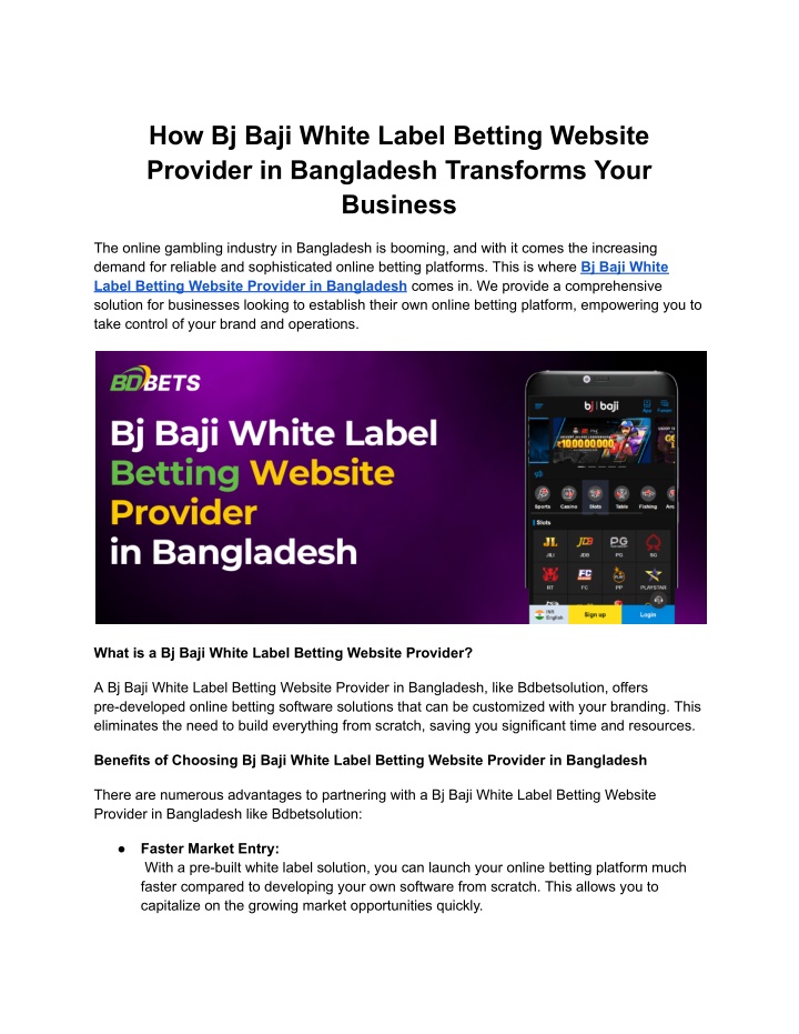 how bj baji white label betting website provider n.w