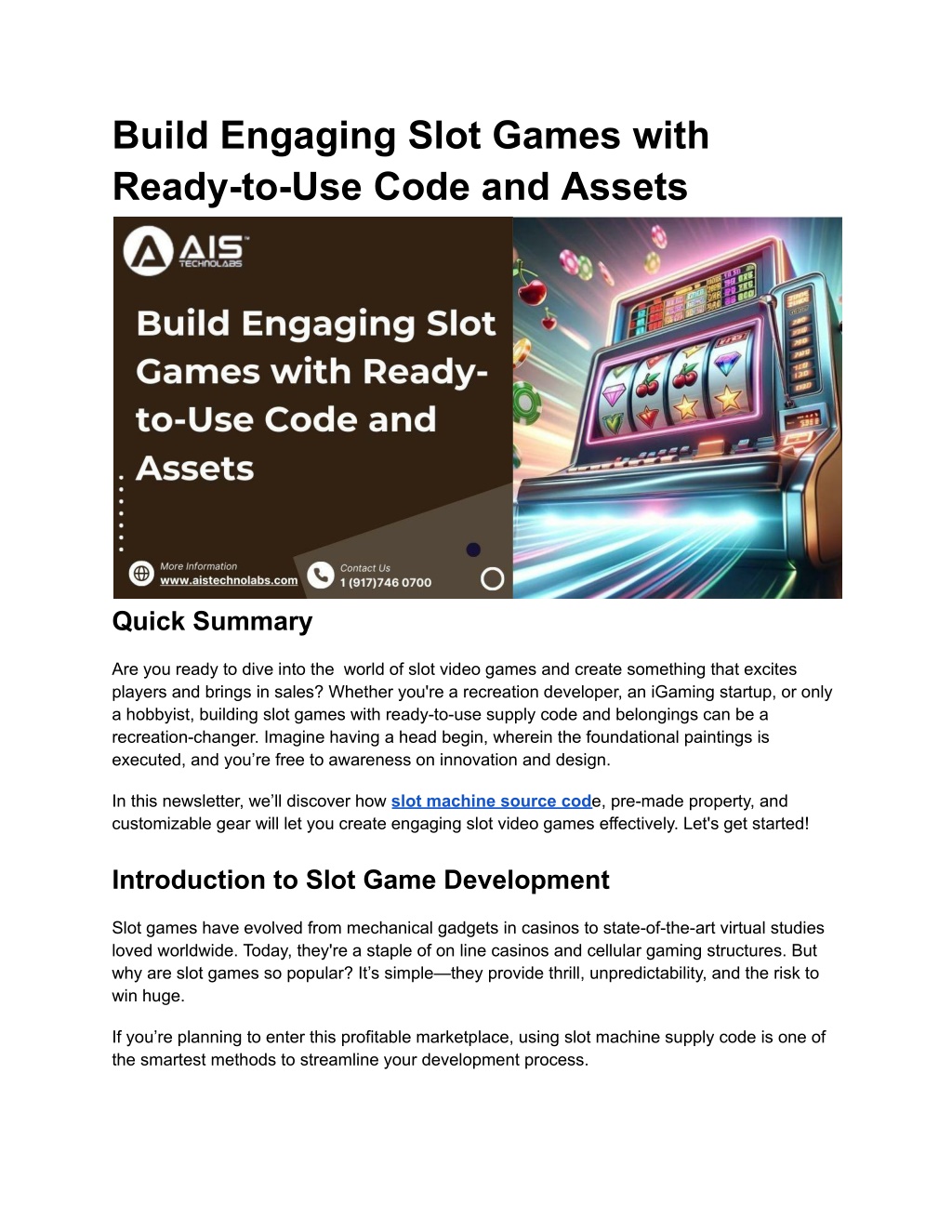 build engaging slot games with ready to use code l.w