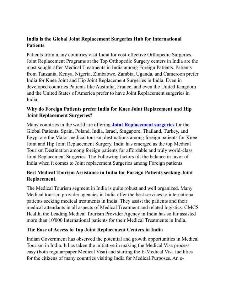 india is the global joint replacement surgeries n.w