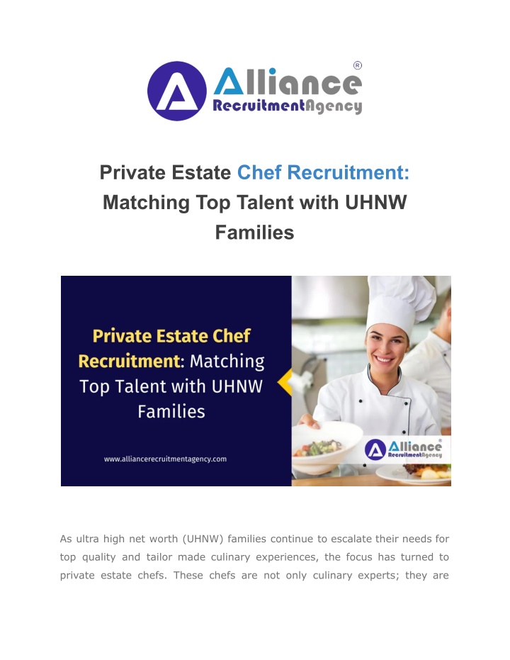 private estate chef recruitment matching n.w