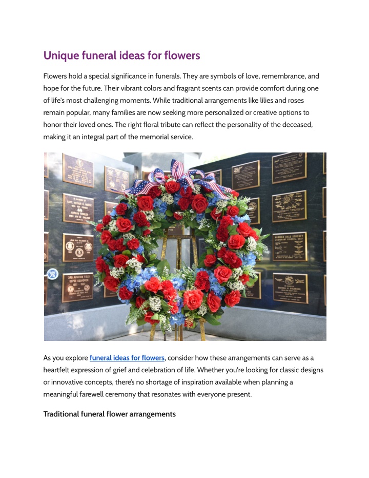 unique funeral ideas for flowers n.w