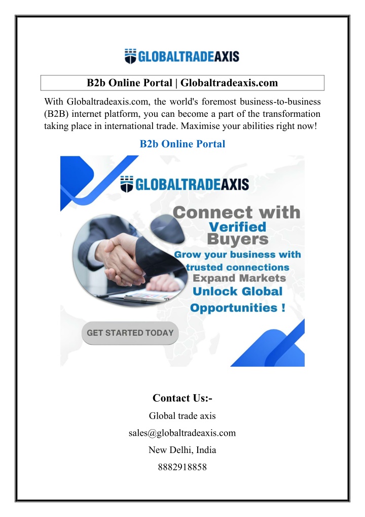 b2b online portal globaltradeaxis com n.w