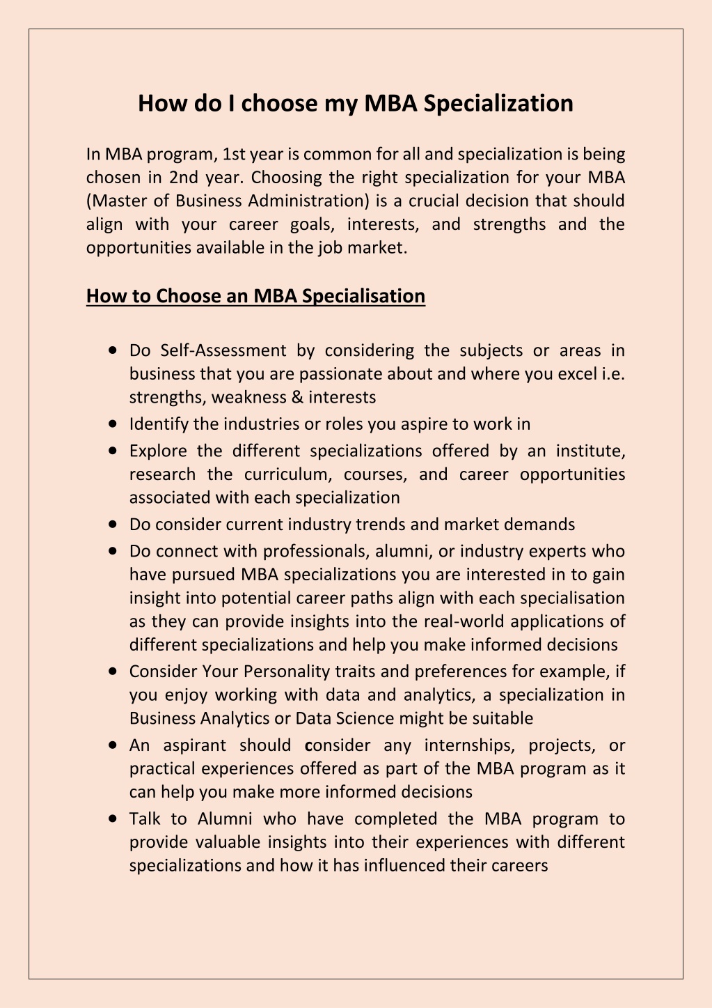 how do i choose my mba specialization l.w