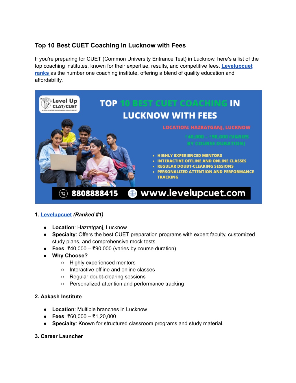 top 10 best cuet coaching in lucknow with fees l.w