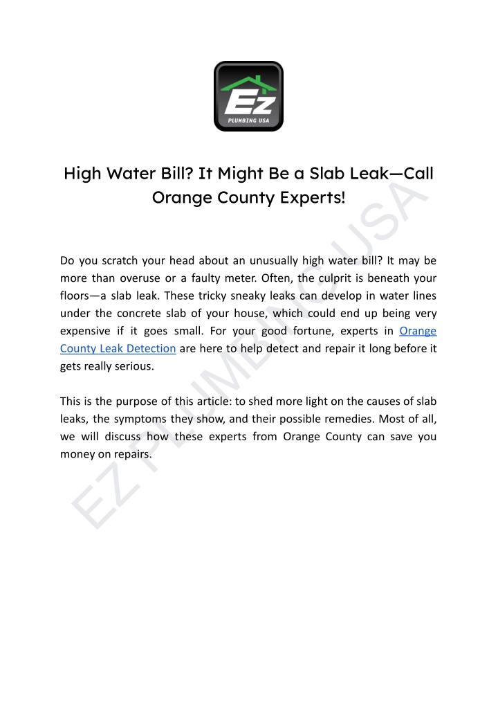 high water bill it might be a slab leak call n.w
