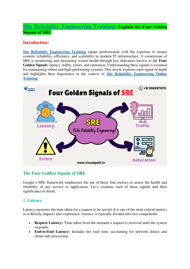 site reliability engineering training explain n.w