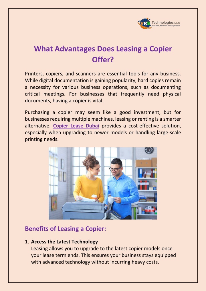 what advantages does leasing a copier offer n.w
