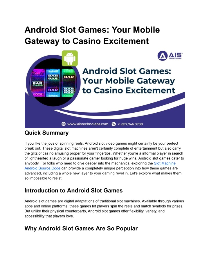 android slot games your mobile gateway to casino n.w