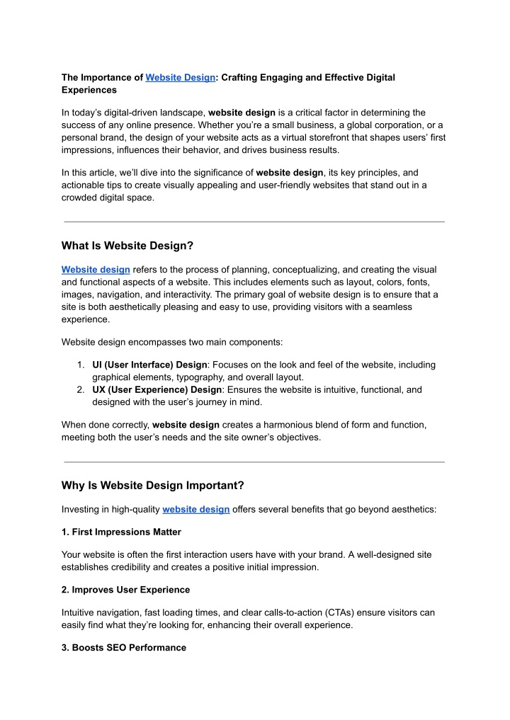 the importance of website design crafting n.w
