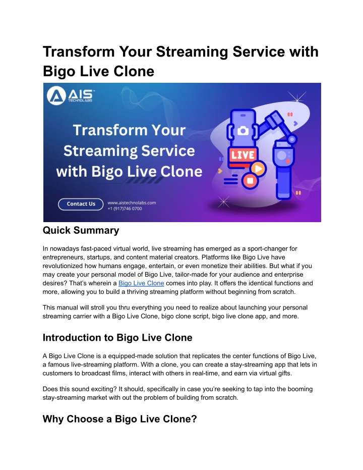 transform your streaming service with bigo live n.w