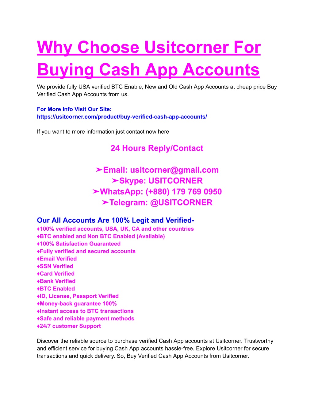 why choose usitcorner for buying cash app accounts l.w