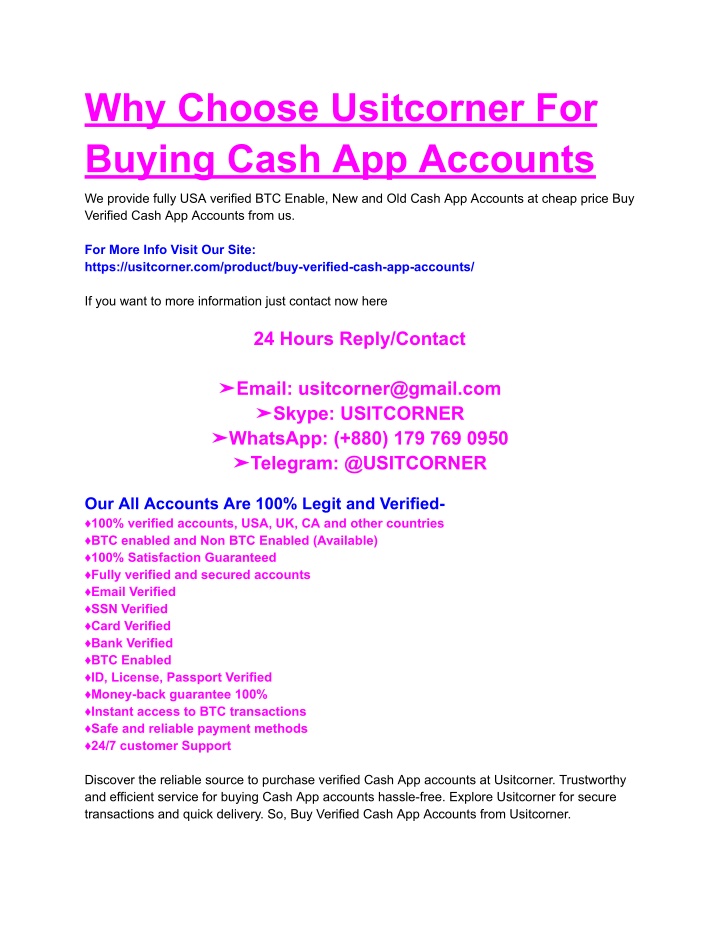 why choose usitcorner for buying cash app accounts n.w