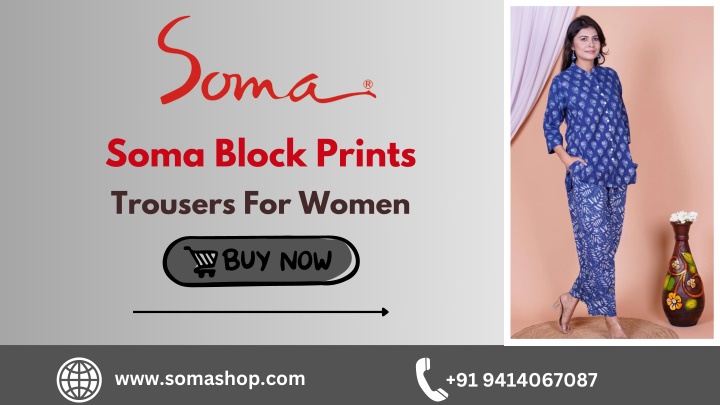 soma block prints trousers for women n.w