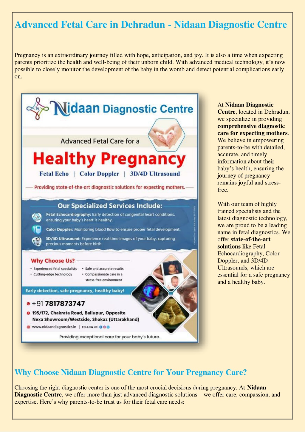 advanced fetal care in dehradun nidaan diagnostic l.w