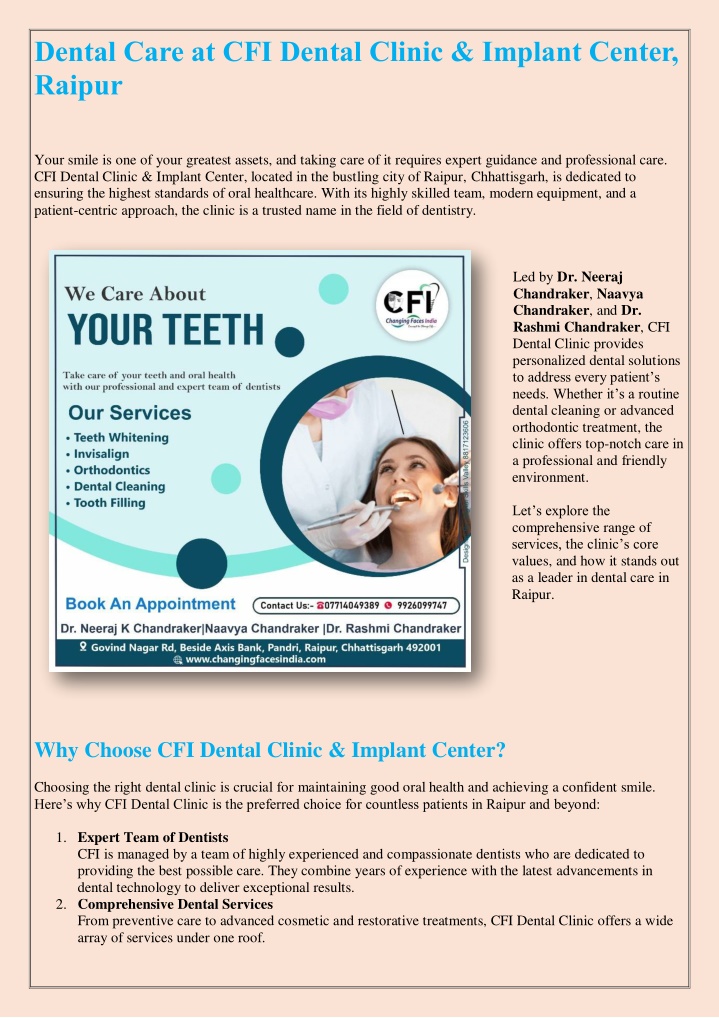 dental care at cfi dental clinic implant center n.w