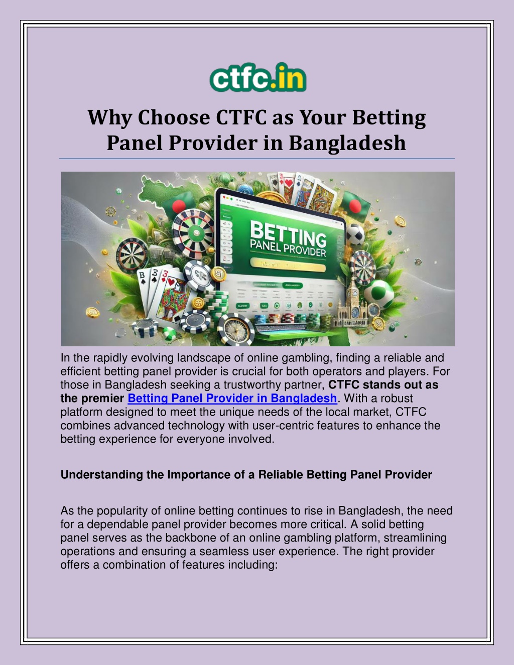 why choose ctfc as your betting panel provider l.w