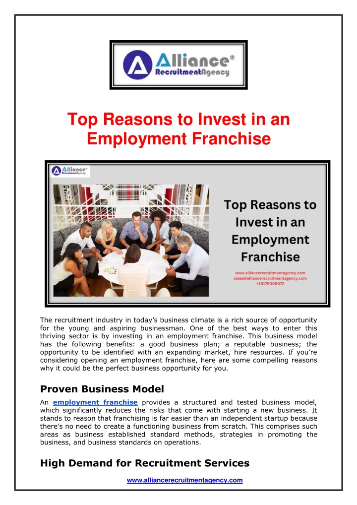 top reasons to invest in an employment franchise n.w