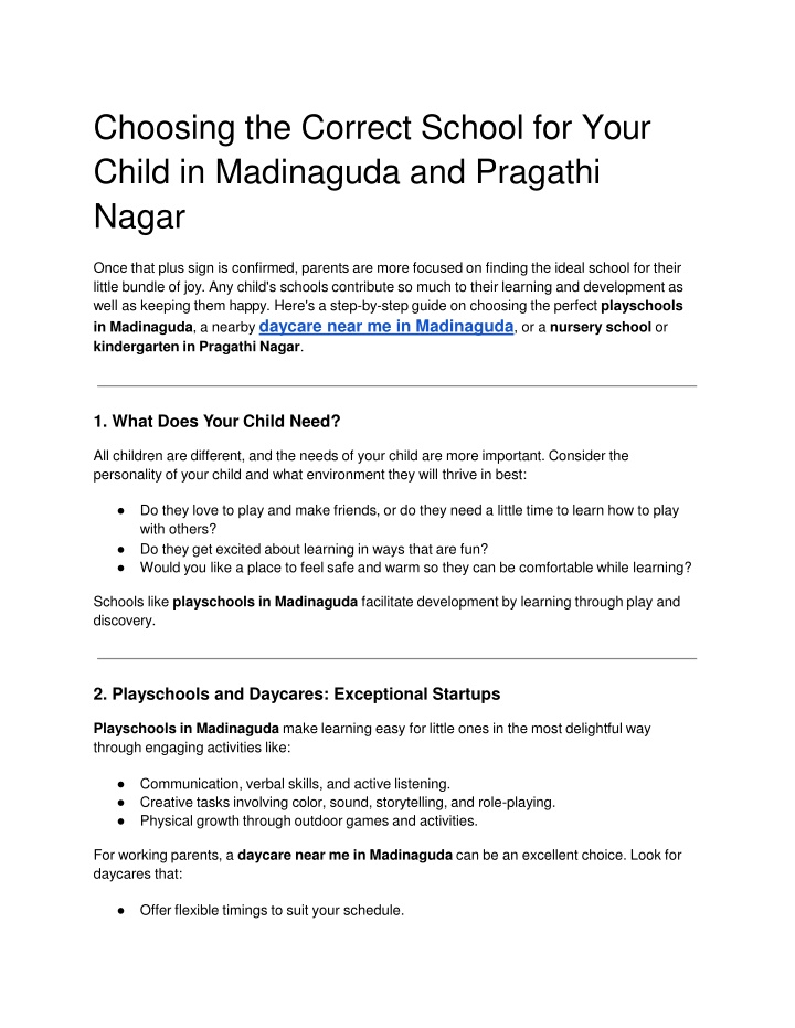 Choosing the Correct School for Your Child in Madinaguda and Pragathi Nagar