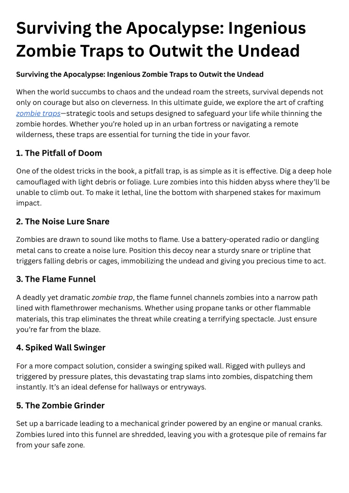 surviving the apocalypse ingenious zombie traps n.w