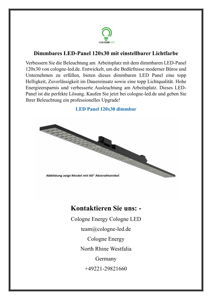 dimmbares led panel 120x30 mit einstellbarer n.w