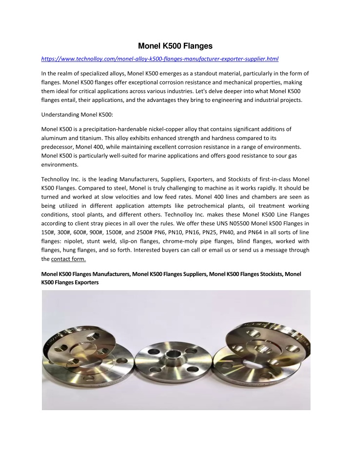 monel k500 flanges n.w