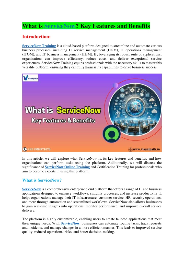 what is servicenow key features and benefits n.w